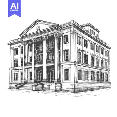 Aset premium populer: A Classic Neoclassical Style Building Sketch