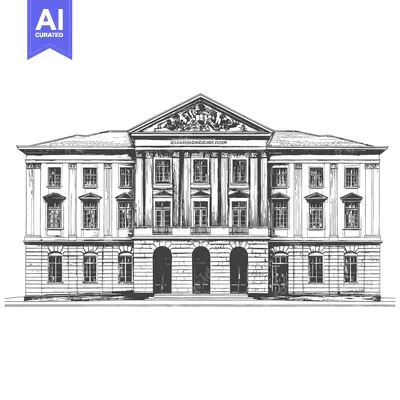 Aset desain premium: Classical Style Building Architectural Sketch Drawing