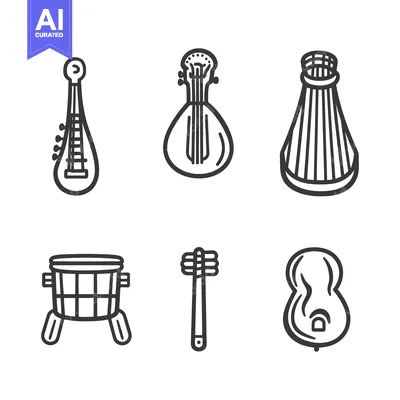 Aset premium populer: Simple line art illustrations of various musical instruments on white