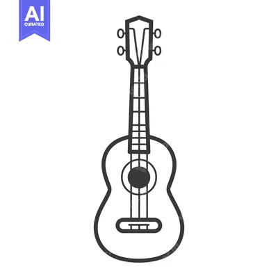 Aset desain premium: A simple monochrome illustration depicting a stringed musical ukulele
