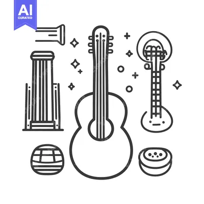 Premium design asset: Collection of musical instruments and stylized decorative design eleme