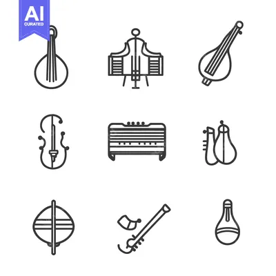 A Collection of Simple Line Drawings of Musical Instruments