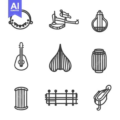 Aset premium populer: Simple black and white illustrations of different musical instruments