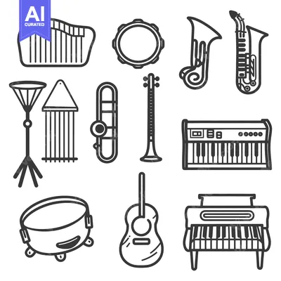Aset premium populer: Illustration showcasing a collection of various musical instruments di