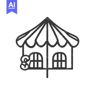 Premium design asset: A simple line art illustration depicting a merry go round