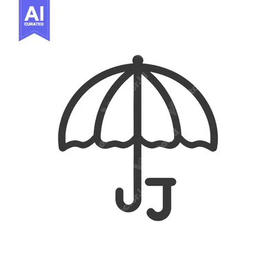 A stylized black umbrella design with two capital letter j symbols