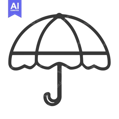Aset desain premium: A simple line drawing depicting a protective umbrella in black