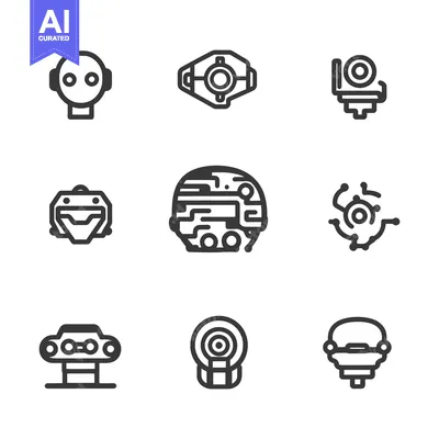 Aset premium populer: Different stylized illustrations depicting several robotic machine hea