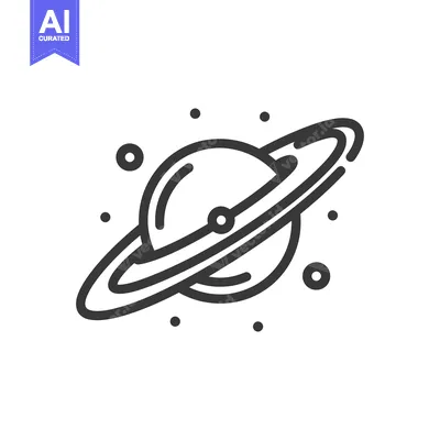 Aset desain premium: Minimalist Planet Icon with Rings and Orbiting Dots