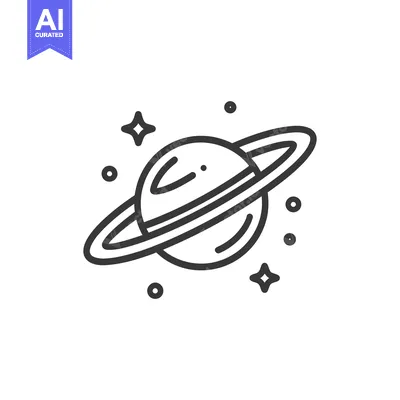 Aset desain premium: Minimalist Planet Icon with Rings and Stars in Space
