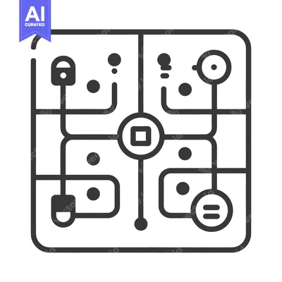 Aset desain premium: Black and white simplified illustration of electronic circuit elements