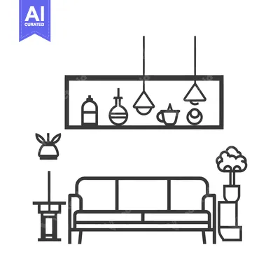 Popular premium asset: Modern minimalist black and white living room design illustration art