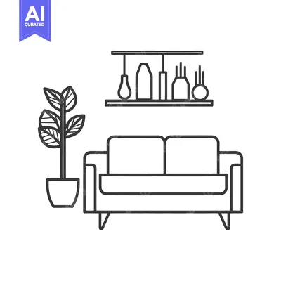 Aset desain premium: A minimalist black and white illustration of a modern living room