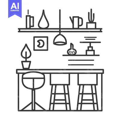 Aset desain premium: A stylized monochrome illustration of a kitchen or bar setting