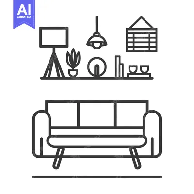 Aset desain premium: A minimalist illustration of interior furniture and decorative objects