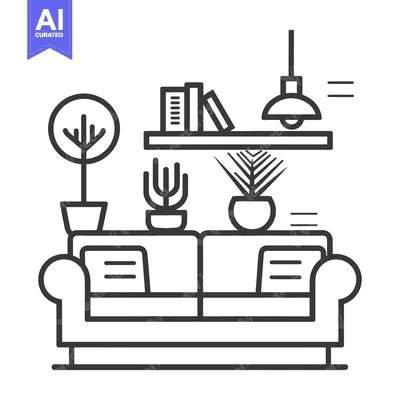 Aset desain premium: A Minimalist Illustration Depicts a Living Room Interior Design