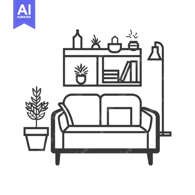 Aset premium populer: Interior design illustration showing a cozy living room space