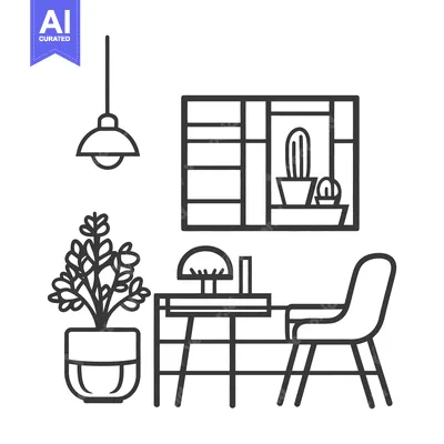 Aset desain premium: Minimalist illustration of a modern interior office or living space
