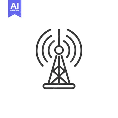 Aset desain premium: Minimalist Radio Tower Icon with Signal Waves, Isolated on White Backg
