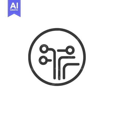 Aset premium populer: Minimalist Circuit Board Icon in Circle, Dark Gray on White Background