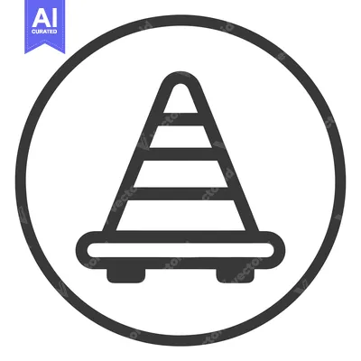 Aset desain premium: Minimalist Traffic Cone Icon in Circle, Safety Symbol, Roadwork Sign