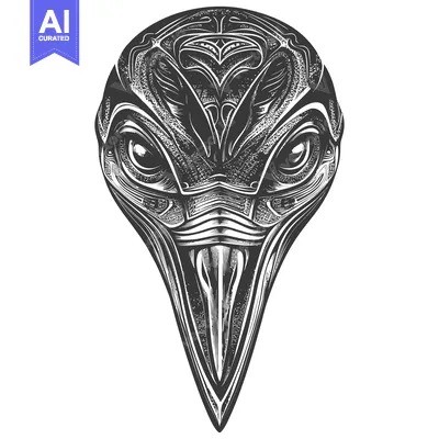 Aset desain premium: Intricate Black and White Bird Head with Detailed Patterns