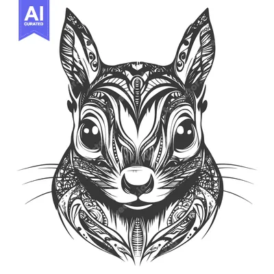 Aset premium populer: Intricate Black and White Detailed Illustration of a Squirrel's Face