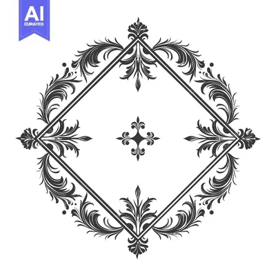 Aset desain premium: Intricate Black and White Floral Design with Diamond Frame