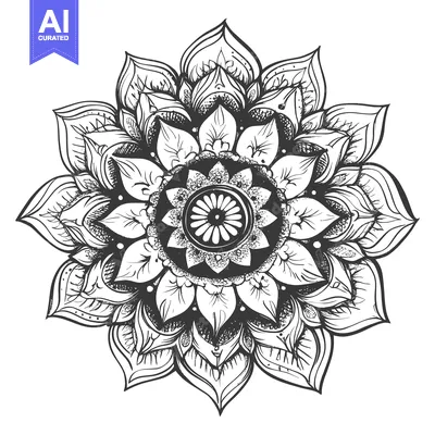 Popular premium asset: Intricate Black and White Floral Mandala with Detailed Petals