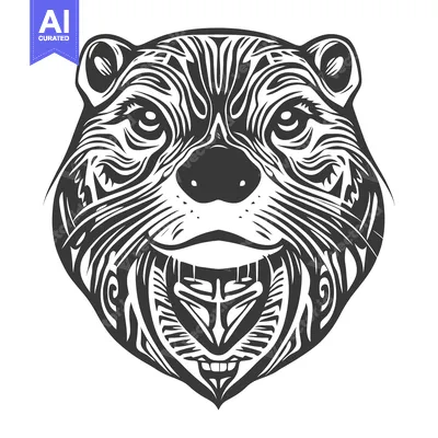 Aset premium populer: Intricate Black and White Illustration of a Bear's Face