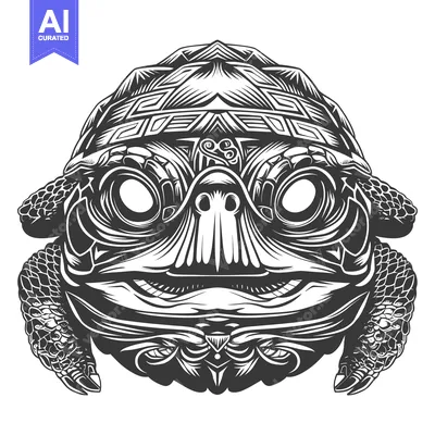 Aset desain premium: Intricate Black and White Illustration of a Turtle's Head