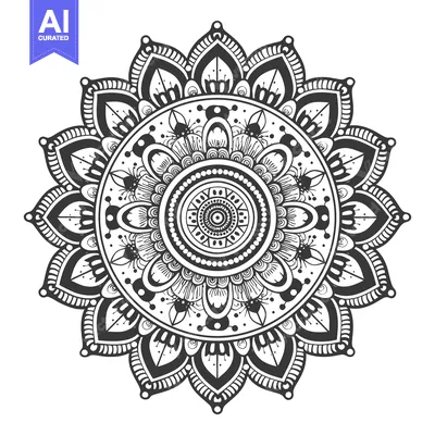 Premium design asset: Intricate Black and White Mandala Design with Circular Patterns and Pe