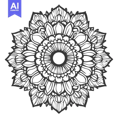 Aset desain premium: Intricate Black and White Mandala with Circular Pattern