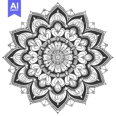 Aset desain premium: Intricate Black and White Mandala with Floral Motifs