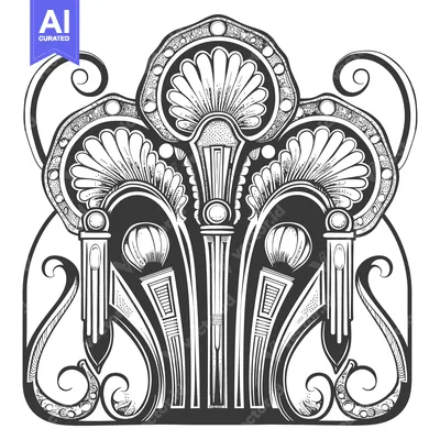 Aset premium populer: Intricate Black and White Ornamental Design with Three Pillars and Swi