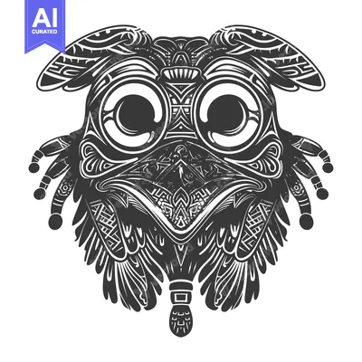Aset premium populer: Intricate Black and White Tribal Owl Design