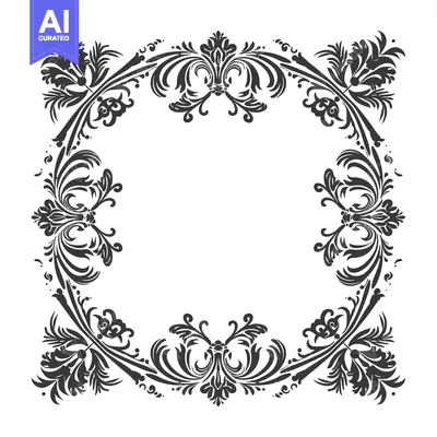 Aset premium populer: Intricate Black Floral Border Design