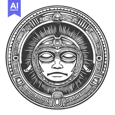 Aset premium populer: Intricate Circular Design with a Central Face and Geometric Border