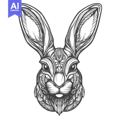 Aset premium populer: Intricate Detailed Line Art Drawing of a Rabbit's Face