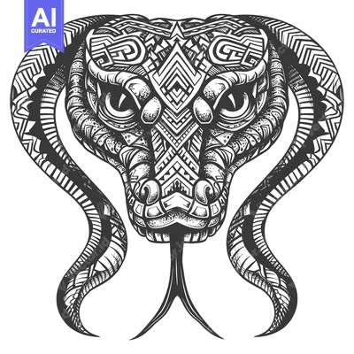 Aset desain premium: Intricate Geometric Snake Head with Detailed Pattern