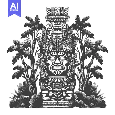 Popular premium asset: Intricately Carved Stone Idol Standing Amidst Lush Foliage