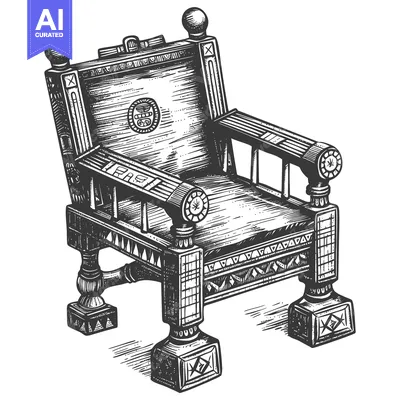 Aset premium populer: Intricately Carved Wooden Armchair with Geometric Designs
