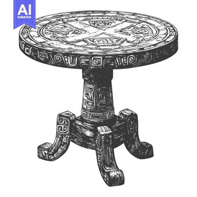 Aset premium populer: Intricately Carved Wooden Table with Geometric Designs