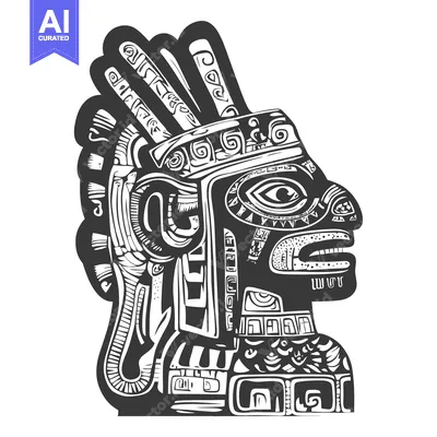 Aset desain premium: Intricately Designed Aztec Warrior Head in Profile