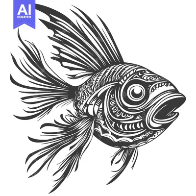 Aset premium populer: Intricately Designed Black and White Fish with Open Mouth