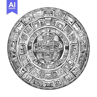Aset desain premium: Intricately Detailed Aztec Calendar Stone Illustration