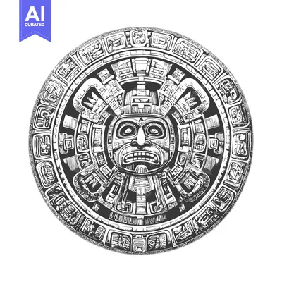 Premium design asset: Intricately Detailed Aztec Calendar with Central Deity Face