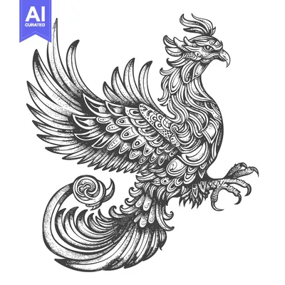 Aset premium populer: Intricately Detailed Black and White Illustration of a Mythical Griffi