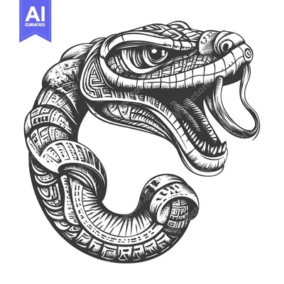 Aset desain premium: Intricately Detailed Black and White Snake Illustration