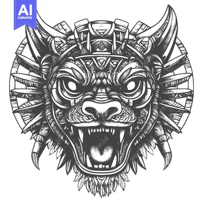 Aset desain premium: Intricately Detailed Monochromatic Illustration of a Ferocious Animal